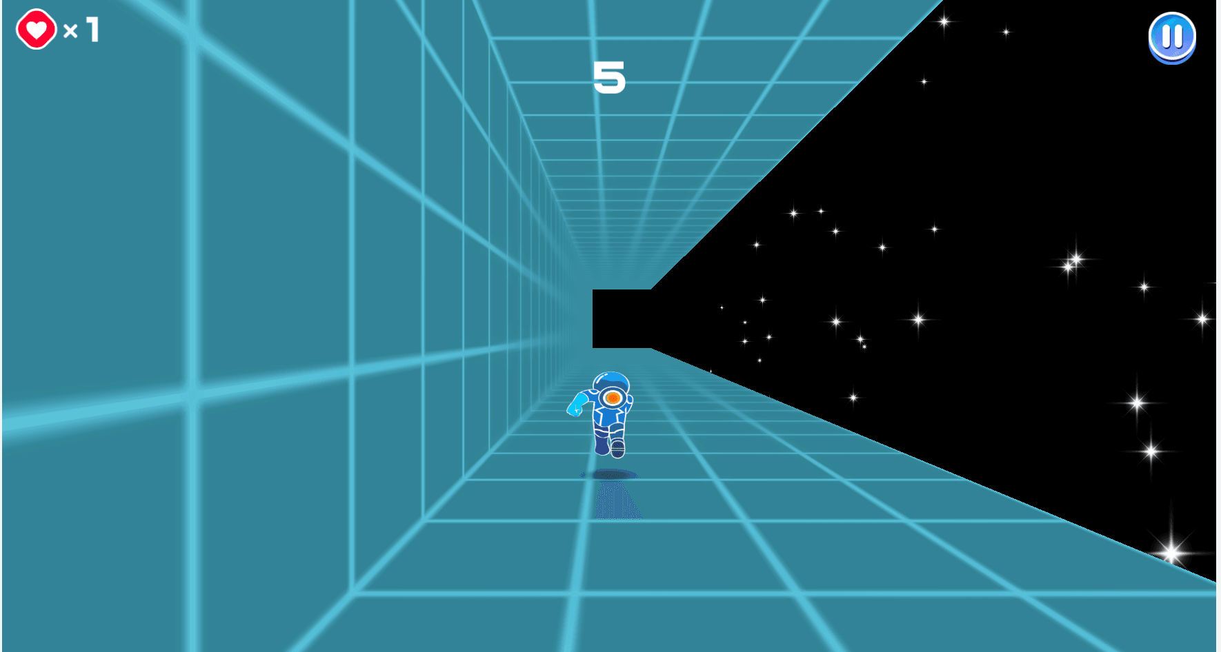 Electron Dash gameplay with an astronaut running beside an opening in the tunnel